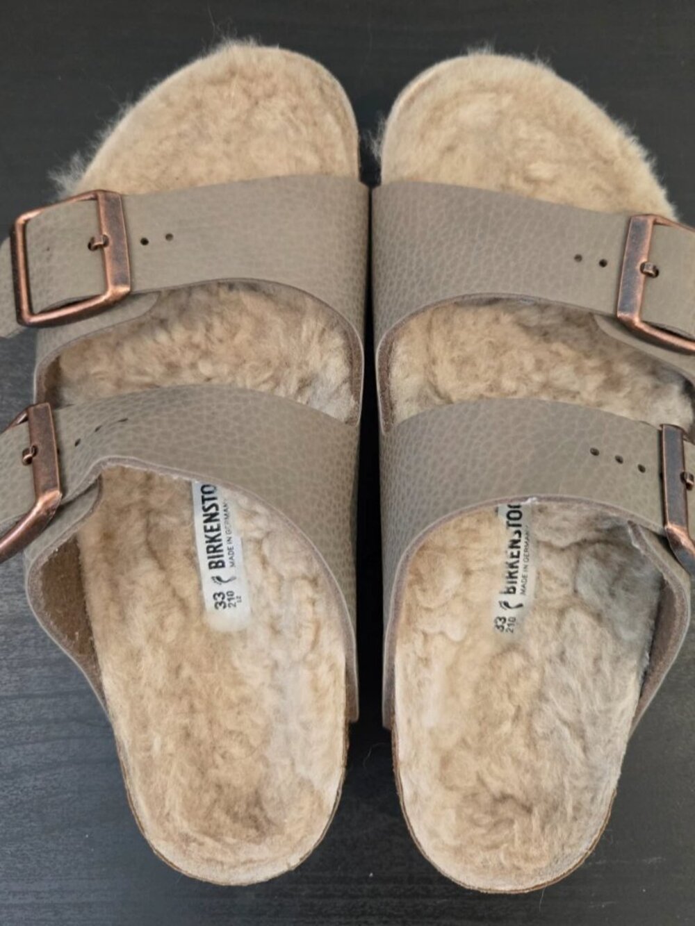 NWOT BIRKENSTOCK Arizona Birko-Flor Birkibuc GRAY SHEARLING Kids EU 33 US 2-2.5
